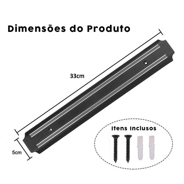 Imagem de Barra Magnetica Facas Porta Ferramenta Cozinha Faqueiro De Parede 33cm