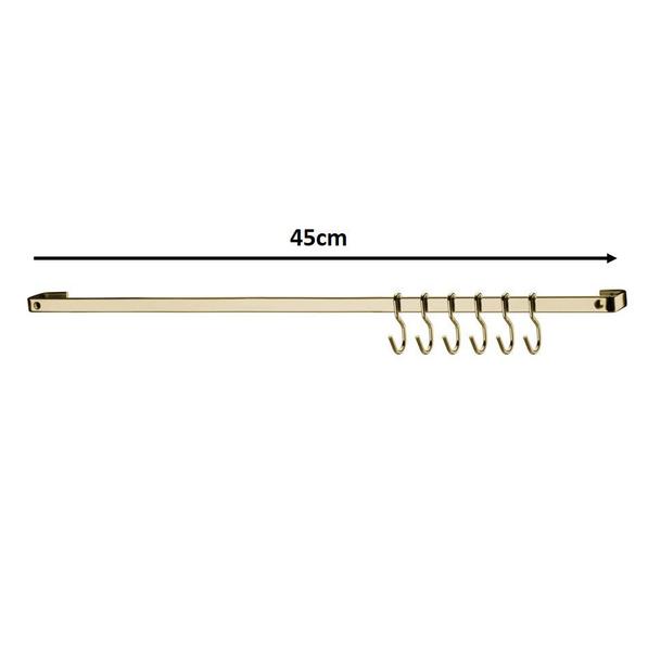 Imagem de Barra Piatina 45 cm Com 6 Ganchos Dourado Para Cozinha 2411DD - Future