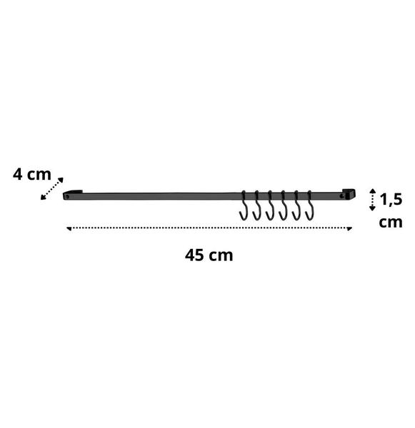 Imagem de Barra utensilios cozinha 45cm 6 Ganchos onix Future 2411OX