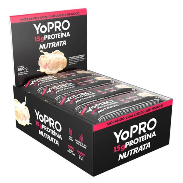 Imagem de Barra YoPRO Sabor Morango Chocolate Branco - Nutrata 12 un.