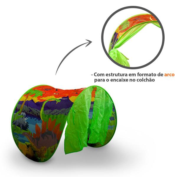 Imagem de Barraca Cabana Formato em Arco Verde de Dinossauro Para Montar Em Cama Infantil