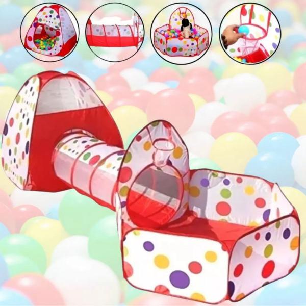 Barraca Cabana Toca Túnel Infantil 3x1 Piscina De Bolinhas - Pop Brinquedos Imagem de Barraca Cabana Toca Túnel Infantil 3x1 Piscina De Bolinhas