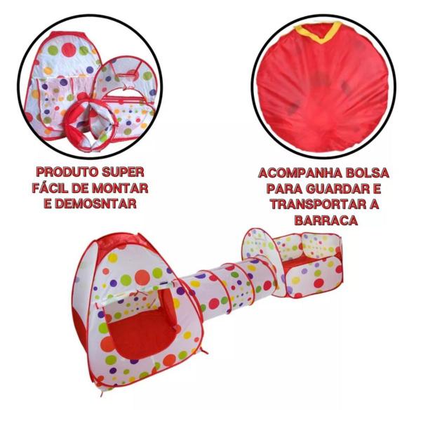 Barraca Cabana Toca Túnel Infantil 3x1 Piscina De Bolinhas - Pop Brinquedos Imagem de Barraca Cabana Toca Túnel Infantil 3x1 Piscina De Bolinhas
