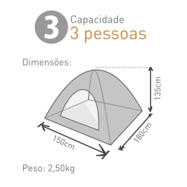 Imagem de Barraca Camping 3 Pessoas Coluna D Agua 1200 Mm Atena  Guepardo 