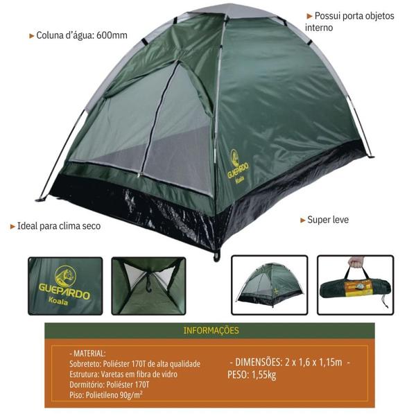 Imagem de Barraca Camping 3 Pessoas / Coluna D Agua 600mm Koala Guepardo Ntk Acampamento