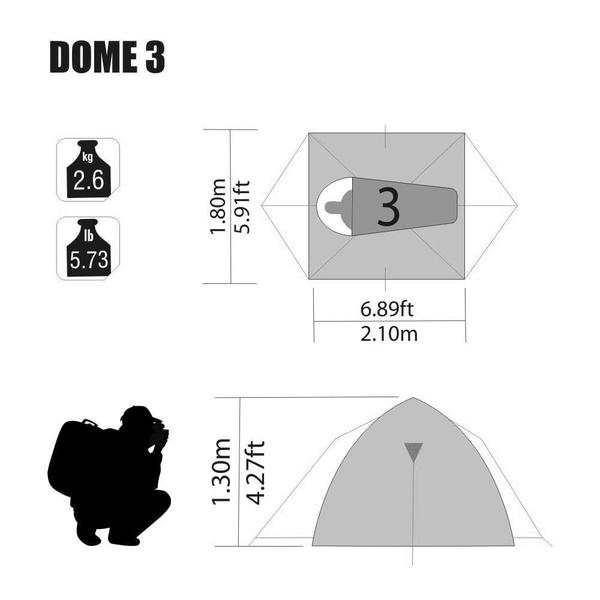 Imagem de Barraca Camping Dome 3 Pessoas 2,10 x 1,80 x 1,30m Coluna D'água de 1800mm Nautika