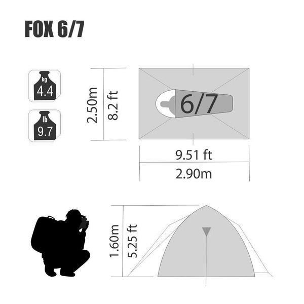 Imagem de Barraca Camping Fox 6/7 Pessoas 2,90 x 2,50 x 1,60m Coluna D'água de 1800mm Nautika