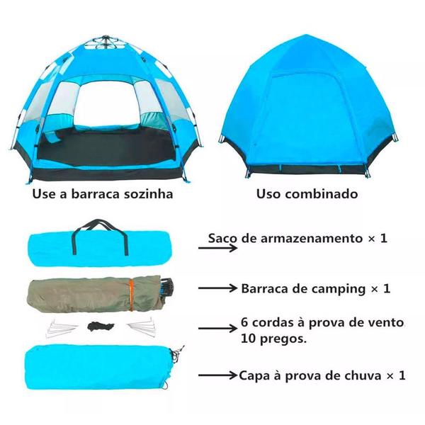 Imagem de Barraca Camping Impermeável Automática 5/8 Pessoas Uso Duplo