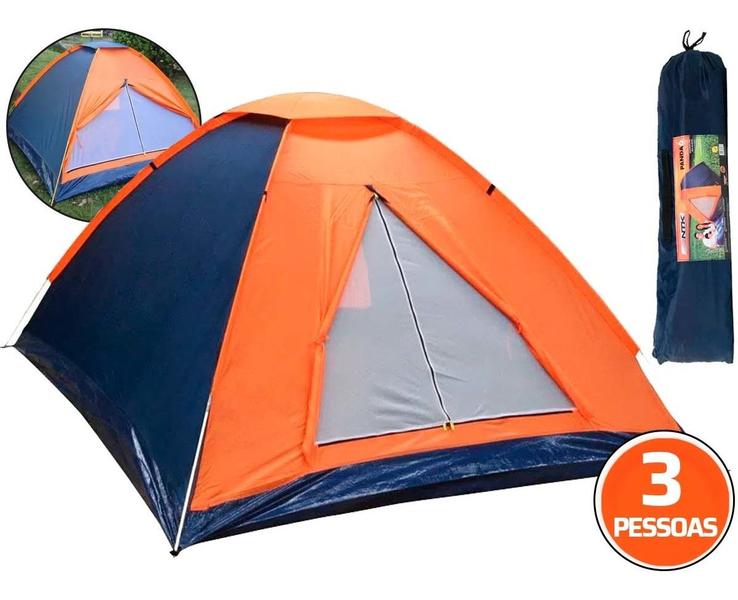 Imagem de Barraca Camping NTK 3 pessoas Coluna d'água 600mm + Saco de Dormir Laranja/Preto + Cadeira Alvorada Preta + Fogareiro