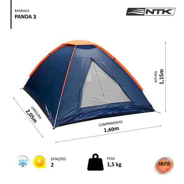 Imagem de Barraca Camping Panda Iglu 3 Pessoas + Saco de Dormir Freedom Baixas Temperaturas Azul/Laranja - NTK