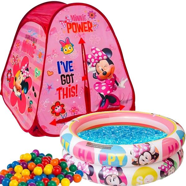 Imagem de Barraca Com Bolinhas Dobrável Casa Minnie Mulher Maravilha Princesa Azul Rosa Toca Toquinha Casinha Infantil Piscina Infantil 37 Litros Minnie