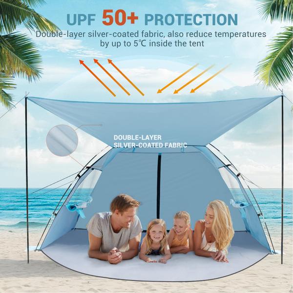 Imagem de Barraca de praia Elegear Sun Shelter com dossel para 4-5 pessoas UPF 50+