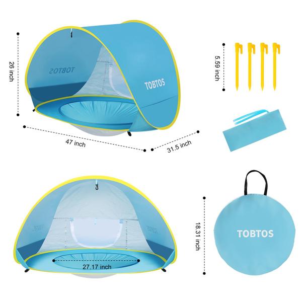 Imagem de Barraca de praia para bebês TOBTOS com piscina, abrigo solar UPF 50+