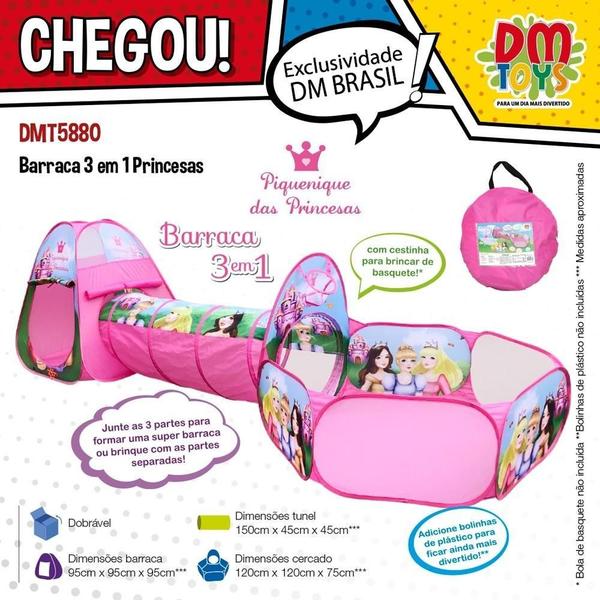 Imagem de Barraca infantil com tunel e cercadinho tenda cabaninha 3 em 1 casinha princesa toca cabana menina