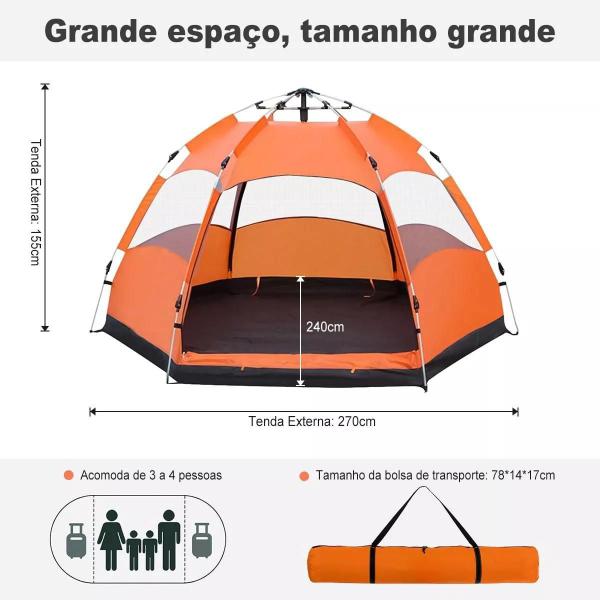 Imagem de Barraca Monta Sozinha Camping 4 Pessoas Automática Dobrável