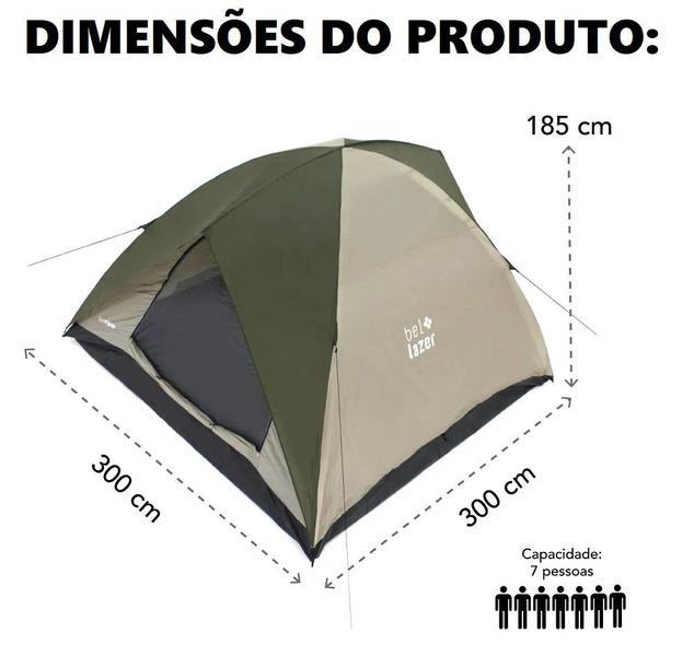 Imagem de Barraca Para Acampamento 3,00X3,00M Para 7 Pessoas Impermeável Belfix