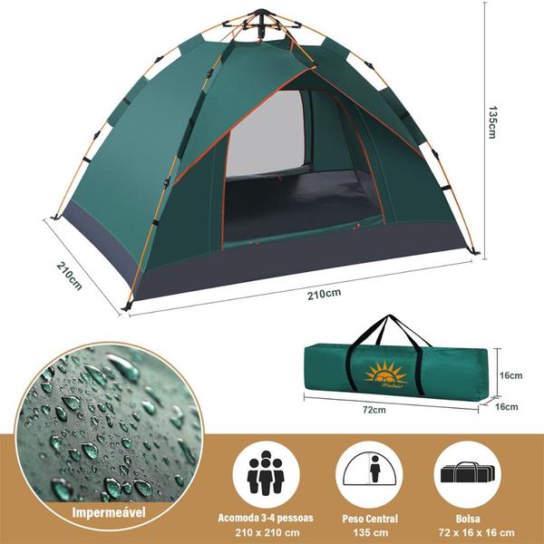 Imagem de Barraca para Camping até 4 Pessoas Impermeável Expansão Automática Anti-Mosquito Abertura Rápida