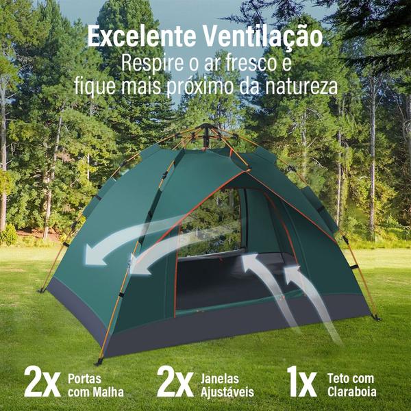 Imagem de Barraca para Camping Impermeável Anti-Mosquito Abertura Rápida Expansão Automática até 4 Pessoas