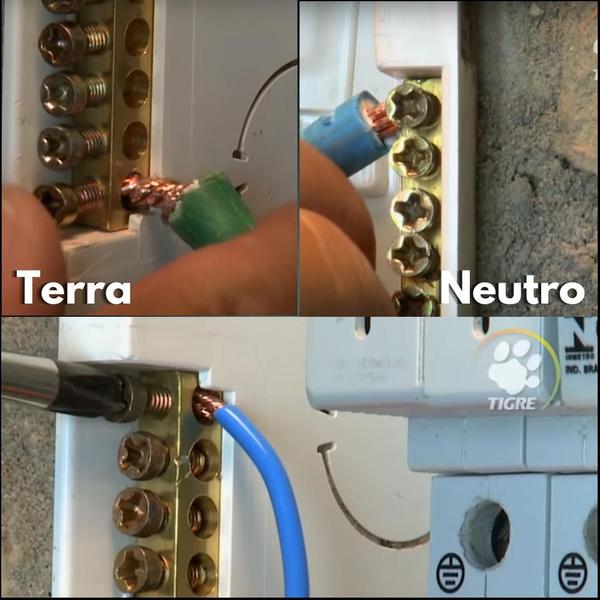 Imagem de Barramento Quadro Disjuntor Distribuição Elétrico Parafuso Neutro E Terra Universal 10 Furos Tigre