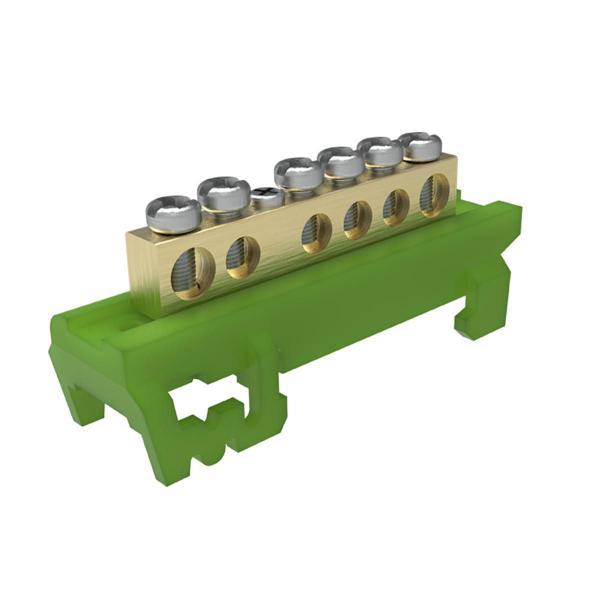 Imagem de Barramento Terra 02 + 04 Furos para Fixação em Trilho DIN Verde