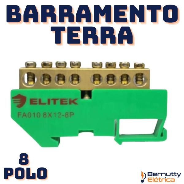 Imagem de Barramento Terra 08 Furos Para Trilho Din Com Suporte Terra