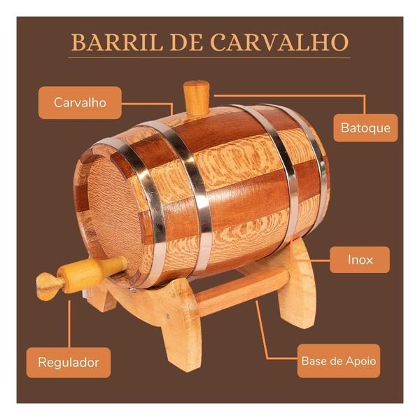Barril De Carvalho 2 Litros Artesanal Aros Aço Inox - Stein's Barricas Imagem de Barril De Carvalho 2 Litros Artesanal Aros Aço Inox