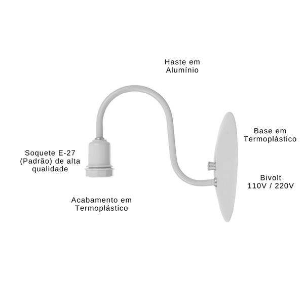 Imagem de Base Arandela Soquete Coluna E27 Luminária Para 1 Lampada Branco Preto