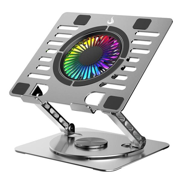 Imagem de Base Articulada em alumínio com Cooler para Notebook e Tablets Rise Mode Até 17", Galaxy Gray X5, RGB, com Cooler - RM-CN-05-RGB