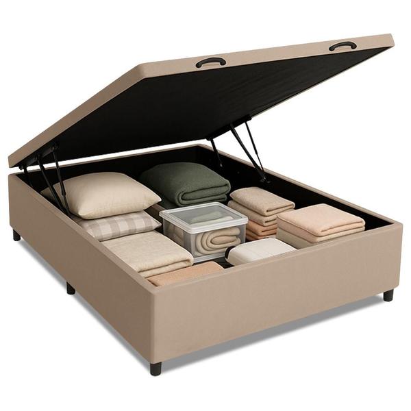 Base Cama Box Baú Casal 138x188x41cm Bege Suede Veludo Prince Base Cama Box Baú Casal 138x188x41cm Bege Suede Veludo Prince
