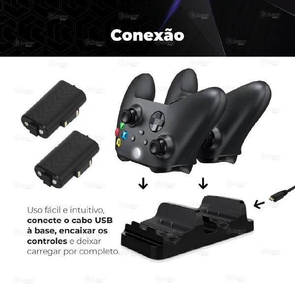 Imagem de  Base Carregadora Controle Dock Duplo para Manete Compatível Xbox One Series S/X + 2 Baterias Recarregáveis