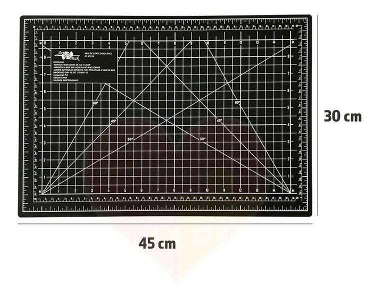 Imagem de Base Corte A3 Placa 45x30 Preta e Cinza Cortador 45mm 2 laminas Régua 15x30 Tesoura de Titânio 8,5