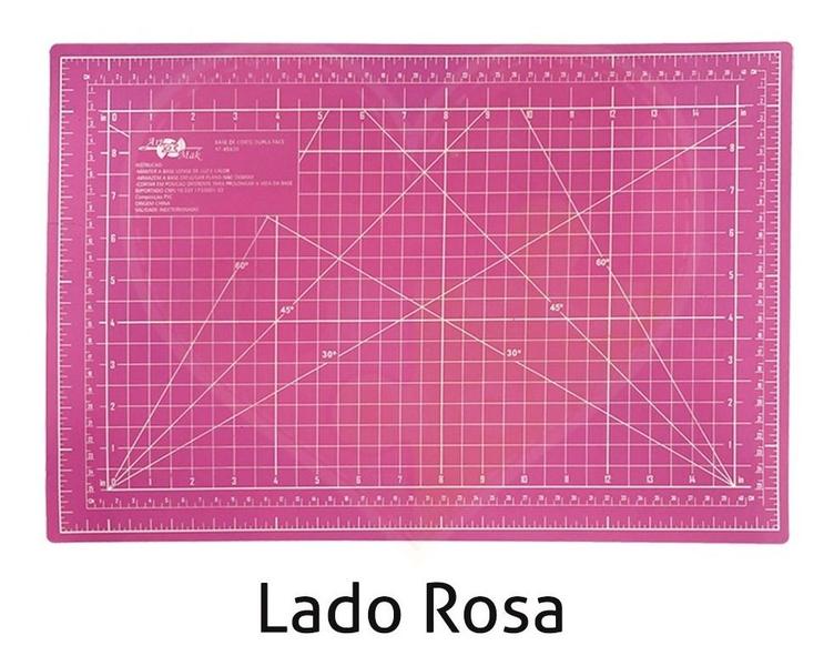 Imagem de Base Corte Rosa Verde Cortador 45mm + 2 Laminas Régua 15x30 Tesoura de Titânio Mini Prendedor Tecido