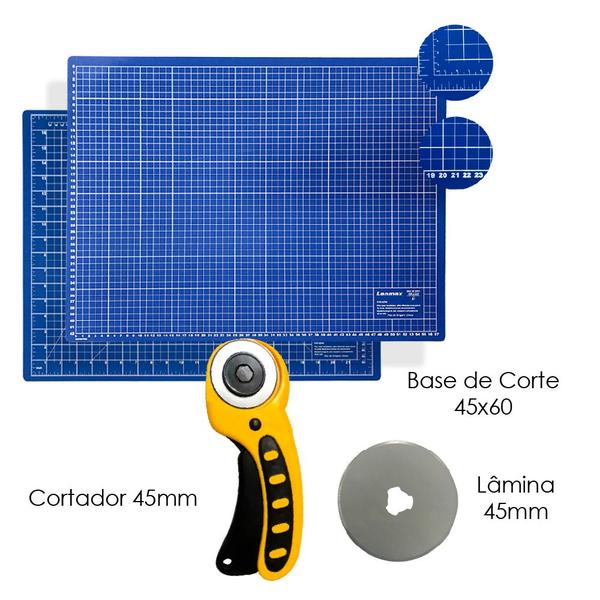 Imagem de Base De Corte A2 Placa Para Cortar Tecidos 60x45 Cortador Circular 45mm + 1 Lamina Reserva