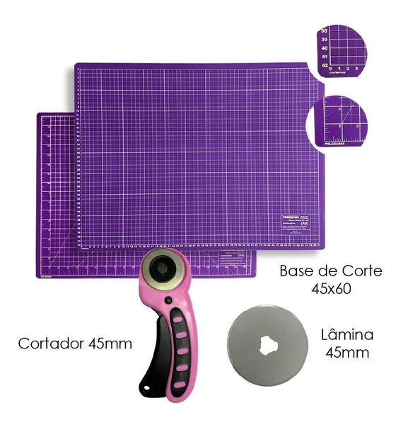 Imagem de Base De Corte Para Patchwork Artesanato Placa Mesa 60x45 Cortador Circular 45mm + 1 Disco Refil