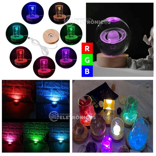 Imagem de Base De LED RGB Madeira Redonda Exposição Para Objetos Translúcidos  23220RGB