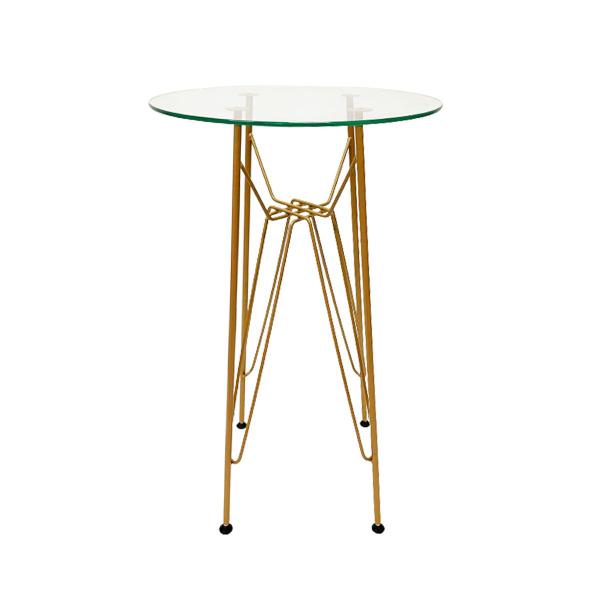 Imagem de Base de Mesa Eames Bistrô Alta Ferro Eiffel cor Dourado Fosco com Tampo de Vidro