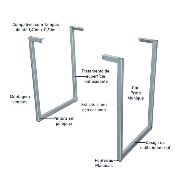 Imagem de Base de Mesa Nova York Para Tampos De Madeira Até 140cm X 60cm Prata