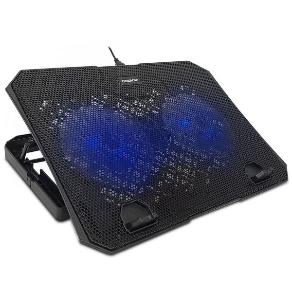 Imagem de Base para Notebook Knup, até 15.6", 2x Coolers Luminosos Azuis de 120x120mm, Preto - OR-SP242