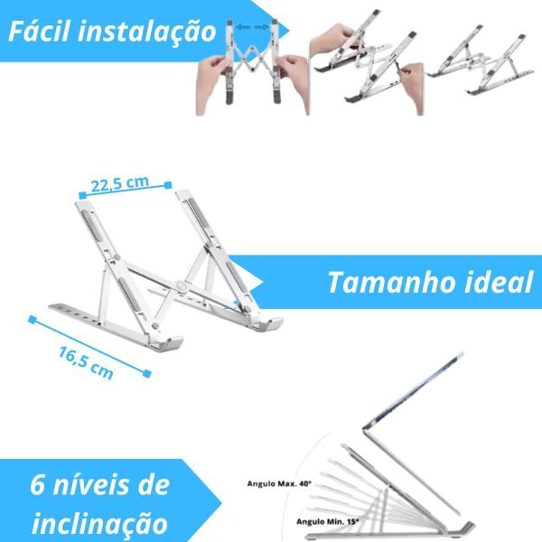 Imagem de Base Suporte Alumínio Portátil Mesa Para Notebook Cor Prateado