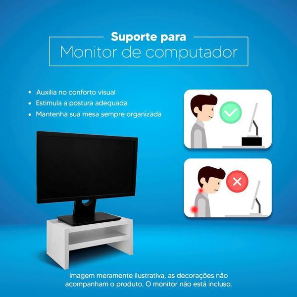 Imagem de Base Suporte para Monitor Apoio de Mesa Madeira Branco