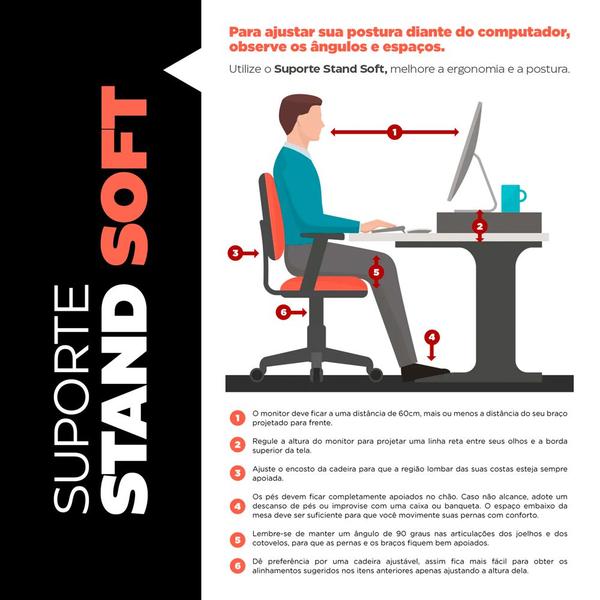 Imagem de Base Suporte Stand Para Monitor Setup Soft Elevado 45x15cm em 100% MDF Branco - Abmaza