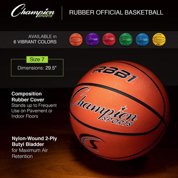 Imagem de Basketball Champion Sports Rubber, tamanho oficial 7, laranja