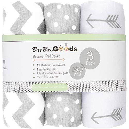 Imagem de Bassinet Lençóis  Bassinet Fitted Sheets 3 Pack  100% Jersey Knit Cotton Cradle Sheets  Bassinet Bedding para Almofadas Bassinet Oval ou Retangular de Tamanho Padrão  Lençol Bassinet para Menino e Menina