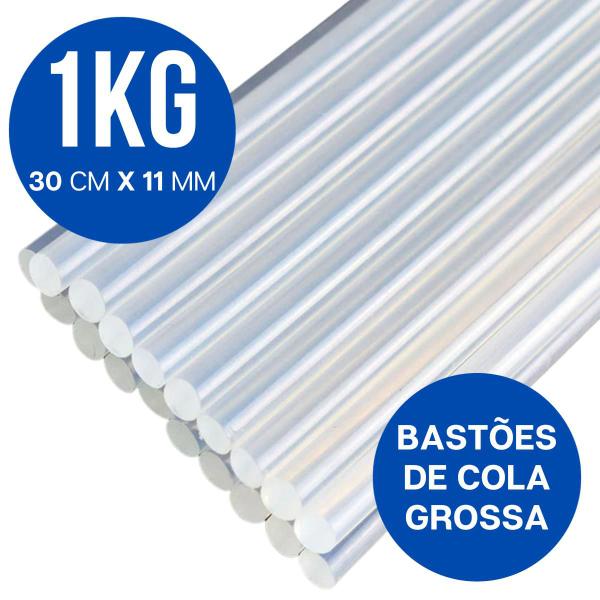 Bastão Cola Quente Grossa Branca Pacote Com 1 Kg 11mm x 30cm - 1KG Cola Grossa Branca Imagem de Bastão Cola Quente Grossa Branca Pacote Com 1 Kg 11mm x 30cm
