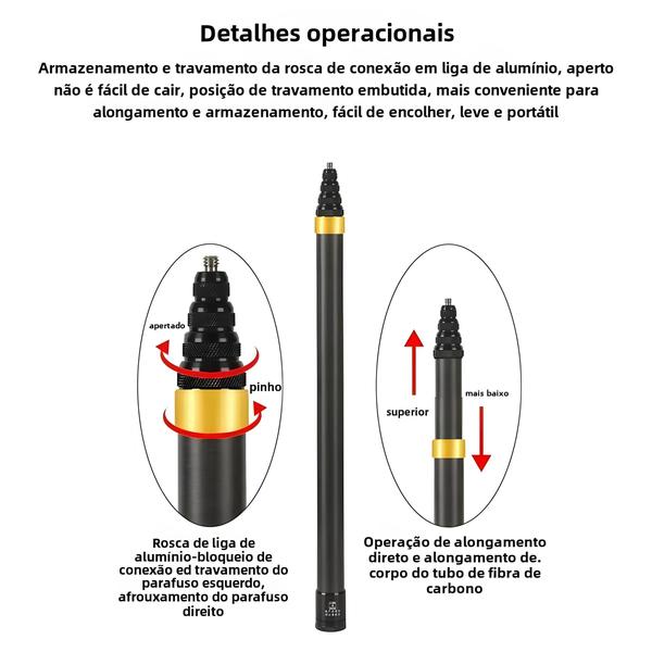 Imagem de Bastão De Selfie De Fibra De Carbono De 300 CM Para Insta360 X3 GO3 DJI GoPro Edição Estendida