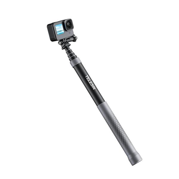 Imagem de Bastão de Selfie Extensível de Fibra de Carbono (1,2m a 3m) - Compatível com GoPro, Insta360 e DJI