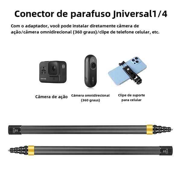 Imagem de Bastão de Selfie Extensível de Fibra de Carbono (300cm) - Compatível com Insta360 X3, Go3 e DJI GoPro