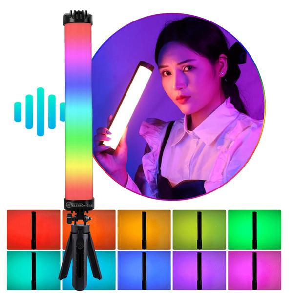 Imagem de Bastão Iluminação Led Rgb Cor Ajustável Automático Sensor Rítmico + Tripé KIT046