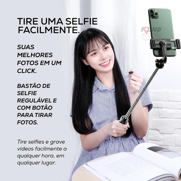 Imagem de Bastão Pau De Selfie Tripe Retrátil Com Bluetooth Para Celular Com Controle Preto