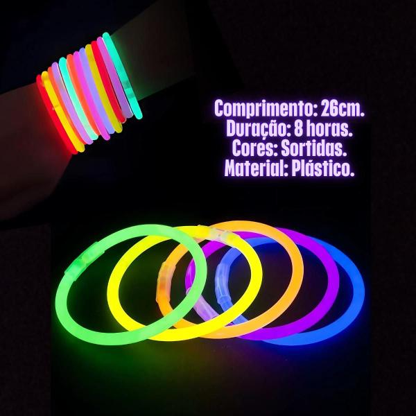 Imagem de Bastão Pulseira Brilho Neon Tubo Com 100 unidades